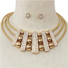 Stones Metal Choker Necklace Set