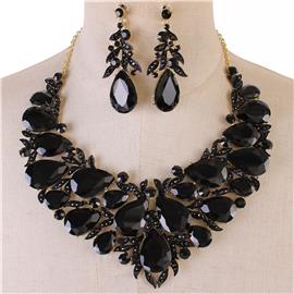 Crystal Tear Leaf Necklace Set