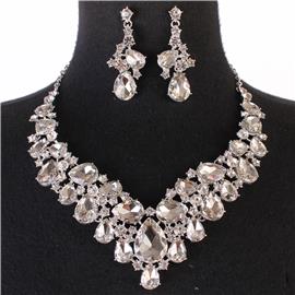 Crystal Drop Tear Necklace Set