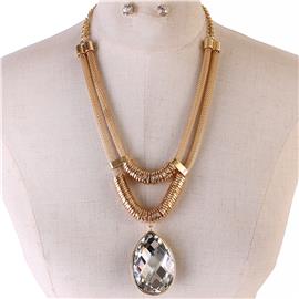 Metal Chain Stones Tear Necklace Set