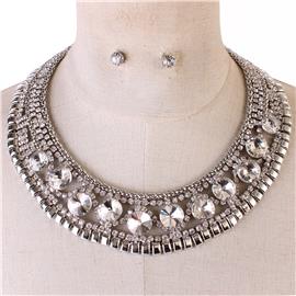 Metal Box Chain Stones Necklace Set