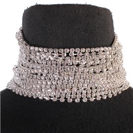 Rhinestones Casting 20 Layereds Choker Necklace