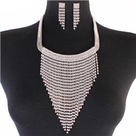 Rhinestones Fringed Necklace Set