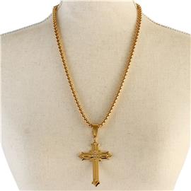 Stainless Steel Cross Rhinestones Necklace