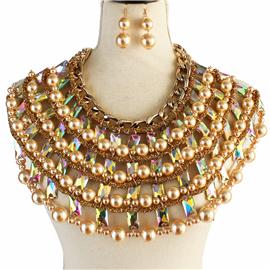 Chunky Pearl Stones Bib Necklace Set