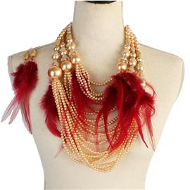 Pearl With Feather Necklace Set