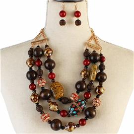 Fashion Wooden Natural Stones Necklace Set