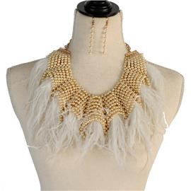 Pearl With Feather Necklace Set