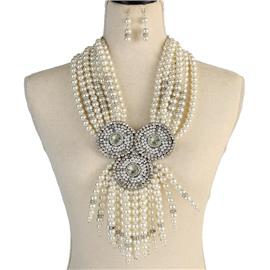 Pearl Fringed Necklace Set