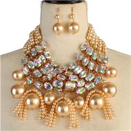 Pearl Fringed Necklace Set