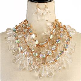 Multi Layer Stones Drop Necklace Set