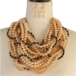 Braided Pearl Necklace Set