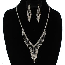 Rhinestones Teardrop Fringed Necklace Set