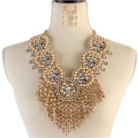 Pearl Stone Fringed Necklace Set