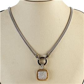 Rhodium CZ Square Necklace