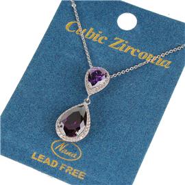 CZ 2 Tear Drop Pendant Necklace