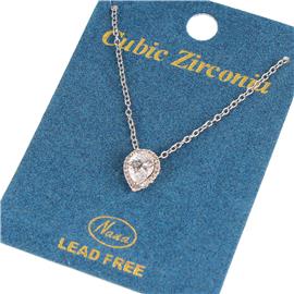 CZ Tear Stone Pendant Necklace