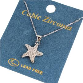 CZ Star Fish Pendant Necklace