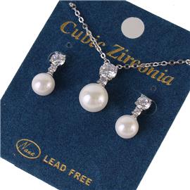 CZ Pearl Sphere Necklace Set