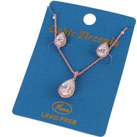 CZ Pendant Tear Necklace Set