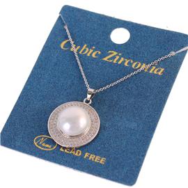 CZ Pearl Round Pendant Necklace