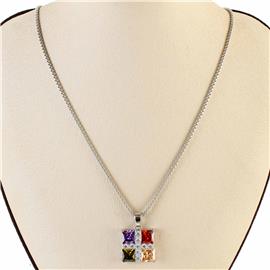 Cubic Zirconia Square Pendant Necklace