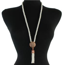 Pearl Cz Tiger Tassel Necklace