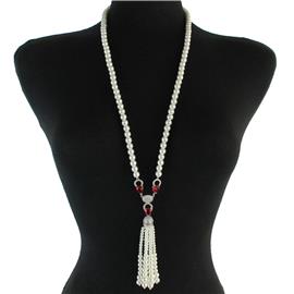 Pearl Tear Tassel Cz Necklace