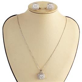 CZ Pendnat Square Necklace Set