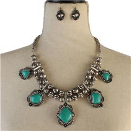 Metal Turquoise Necklace Set