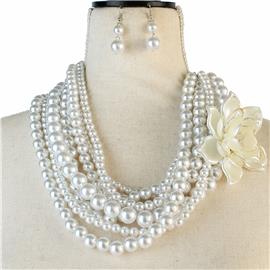 Pearl Flower 7 Layers Necklace Set