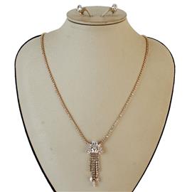 CZ Teardrop Fringed Necklace Set