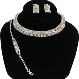 Rhinestones Casting 3 PCS Choker Necklace Set