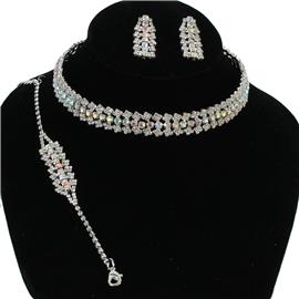 Rhinestones Casting 3 PCS Choker Necklace Set