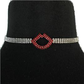 Rhinestones Lips Choker Necklace