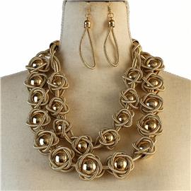 Fashion Cord With Metal Ball Necklace Set