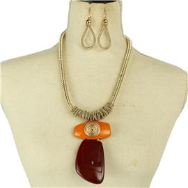 Cord Semi Stones Drop Necklace Set