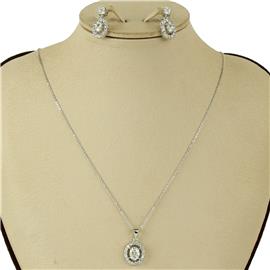 CZ Pendant Oval Necklace Set