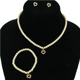 Pearl 3 Pcs Heart Kids Necklace Set