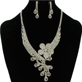 Rhinestones Flower Necklace Set