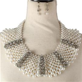 Pearl Crystal Chunky Necklace Set