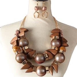 Fashion Wood Sphere Necklace Set