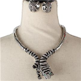 Crystal Drop Tiger Necklace Set