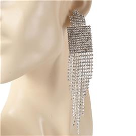 Rhinestones Long Square Clip-On Earring