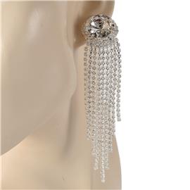 Rhinestones Round Long Clip-On Earring