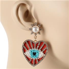 Rhinestones Evil Eye Heart Earring