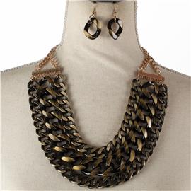 Link Chain Three Layereds Necklace Set