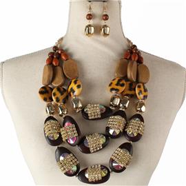 Fashion Wood Animal Print Necklace Set