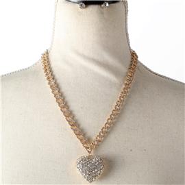 Crystal Chain Pendant Heart Necklace Set