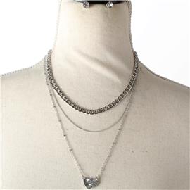 3 Chain Pendant Heart Necklace Set